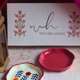 Red & Floral Handmade Dessert Plate in a Gift Box with premium quality material