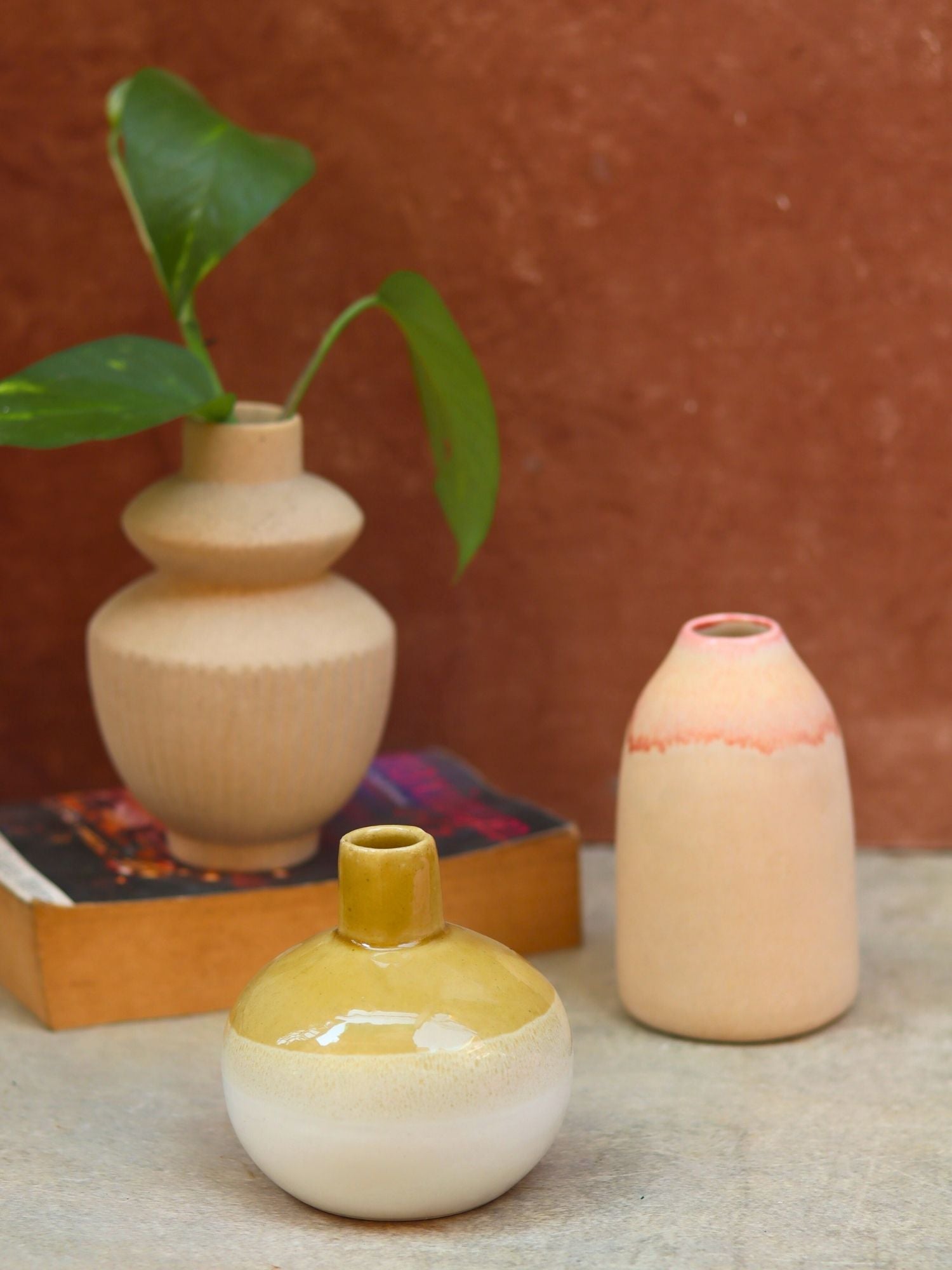 Set of 3 - Modern Ivory Vases combo handmade in india