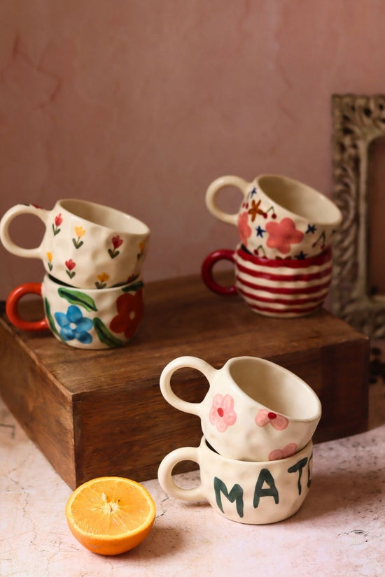 Set of 6 Blossom Glow mugs (for the price of 5) handmade in India