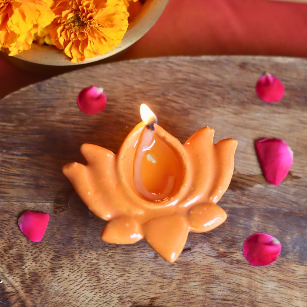 handmade Set of 4 Lotus Diya - Peach