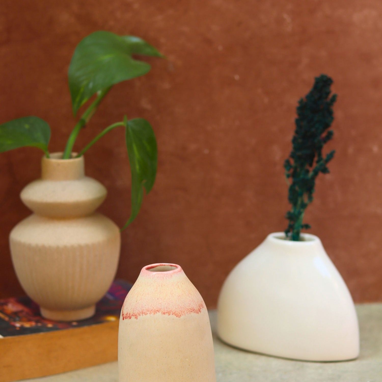 handmade Set of 3 - Ivory Pearl vases combo