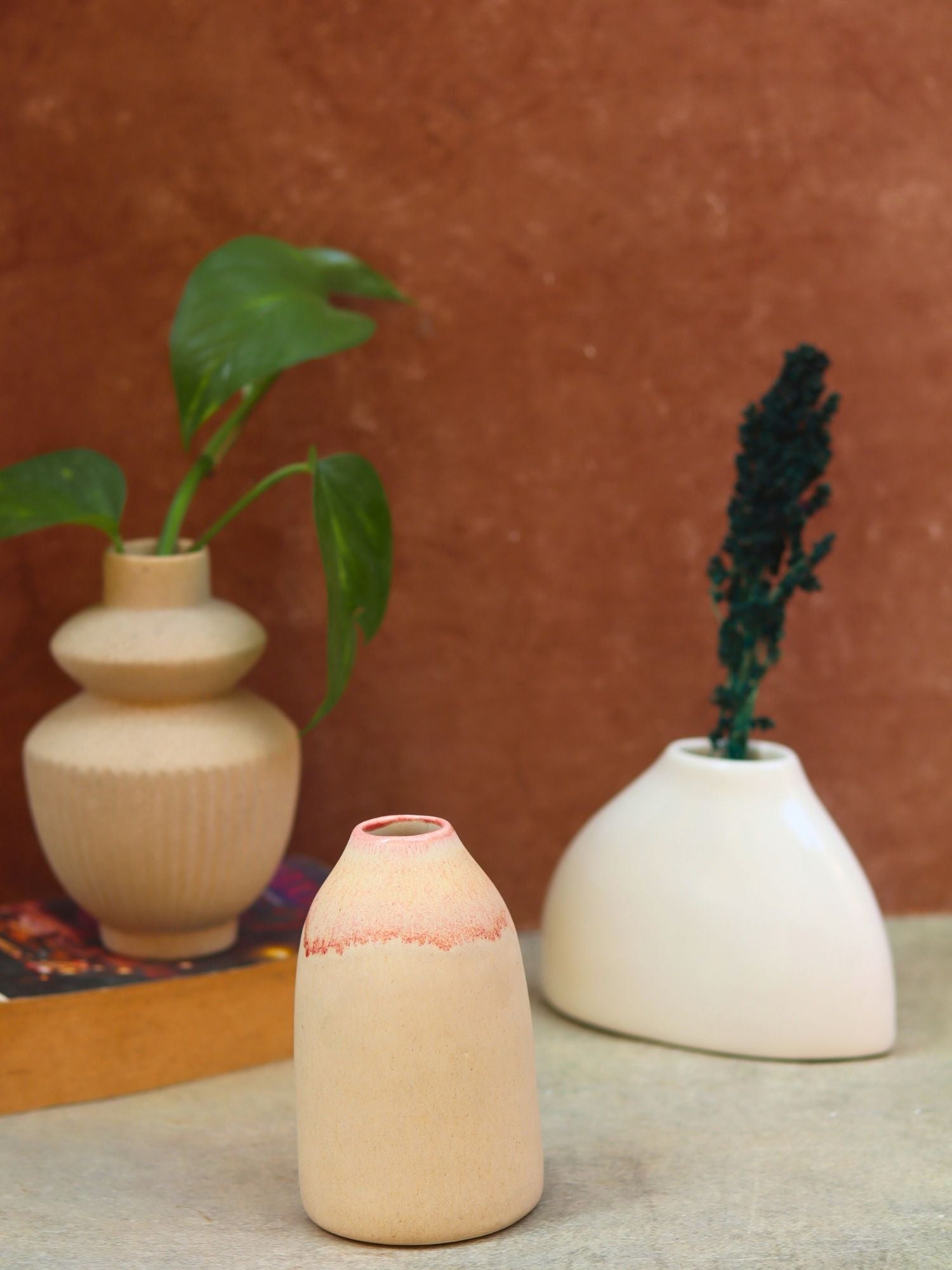 handmade Set of 3 - Ivory Pearl vases combo