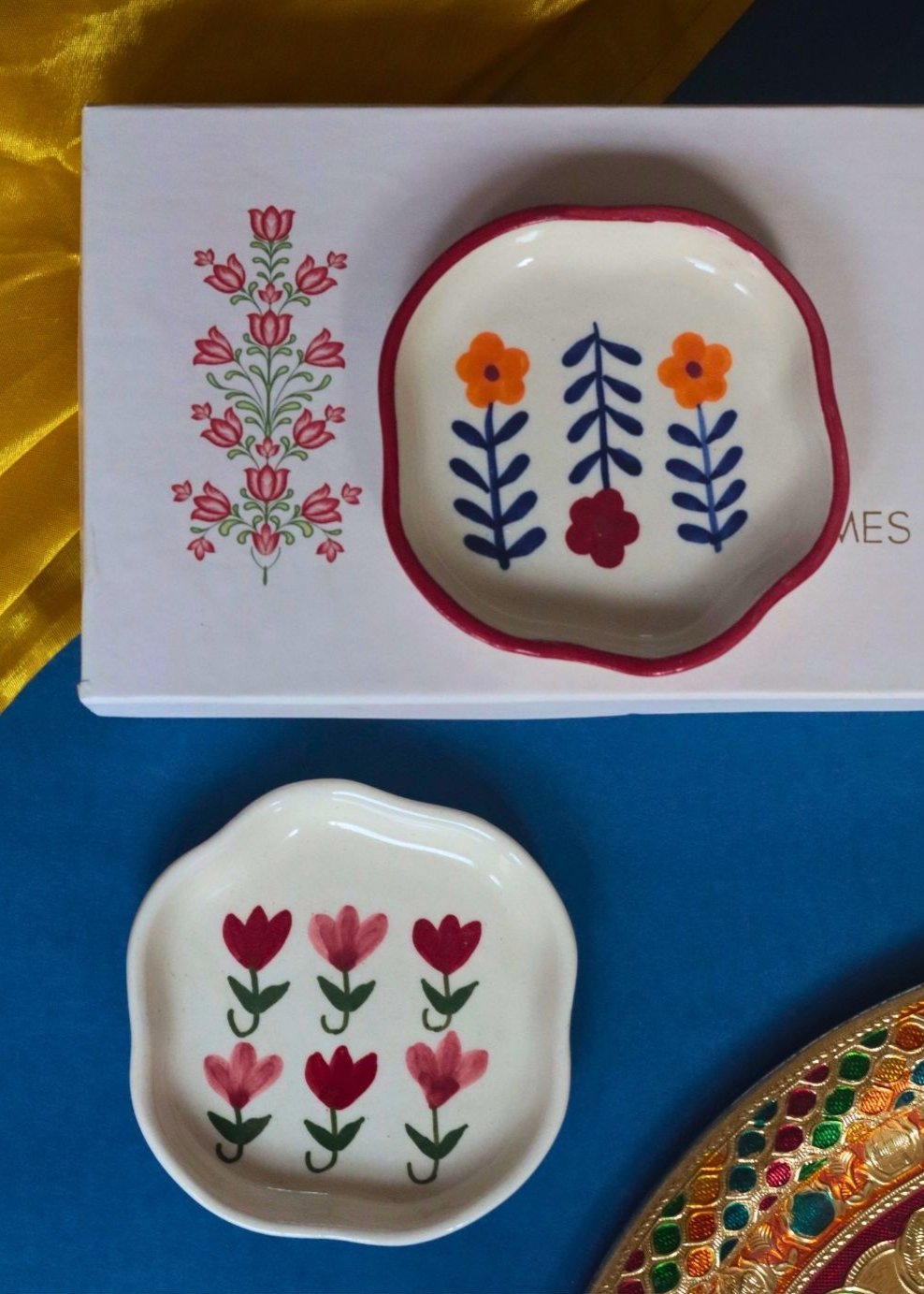 Floral Handmade Dessert Plate in a Gift Box made by ceramic