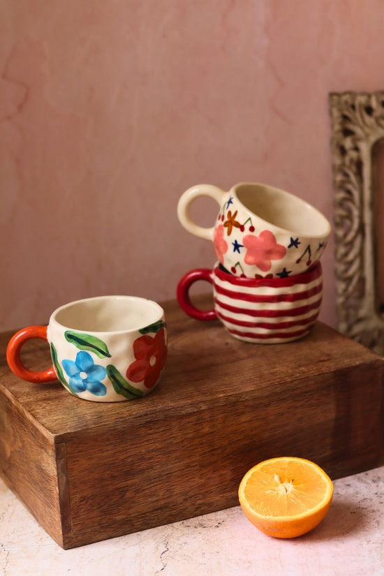 Handmade Set of 3 - Flora Fables Mugs