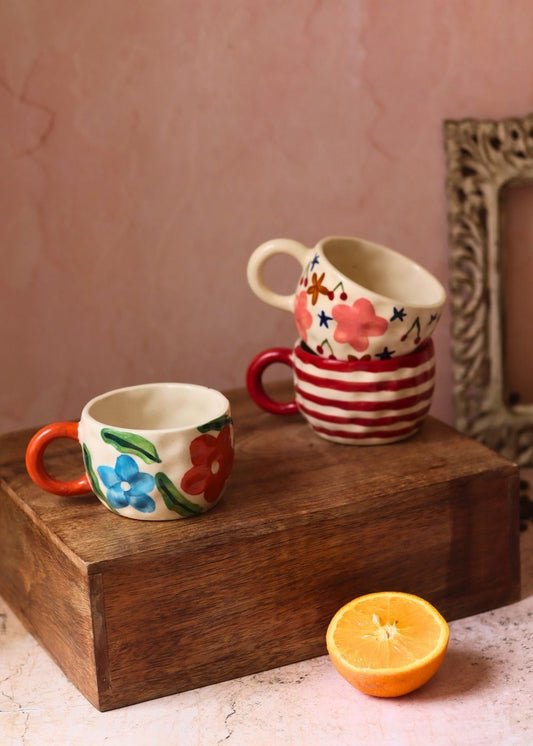 Handmade Set of 3 - Flora Fables Mugs