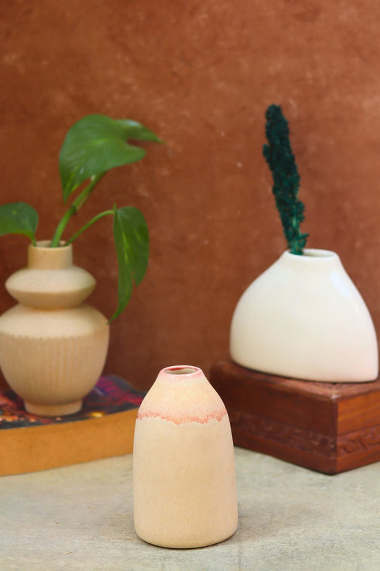 Set of 3 - Ivory Pearl vases combo made by ceramic