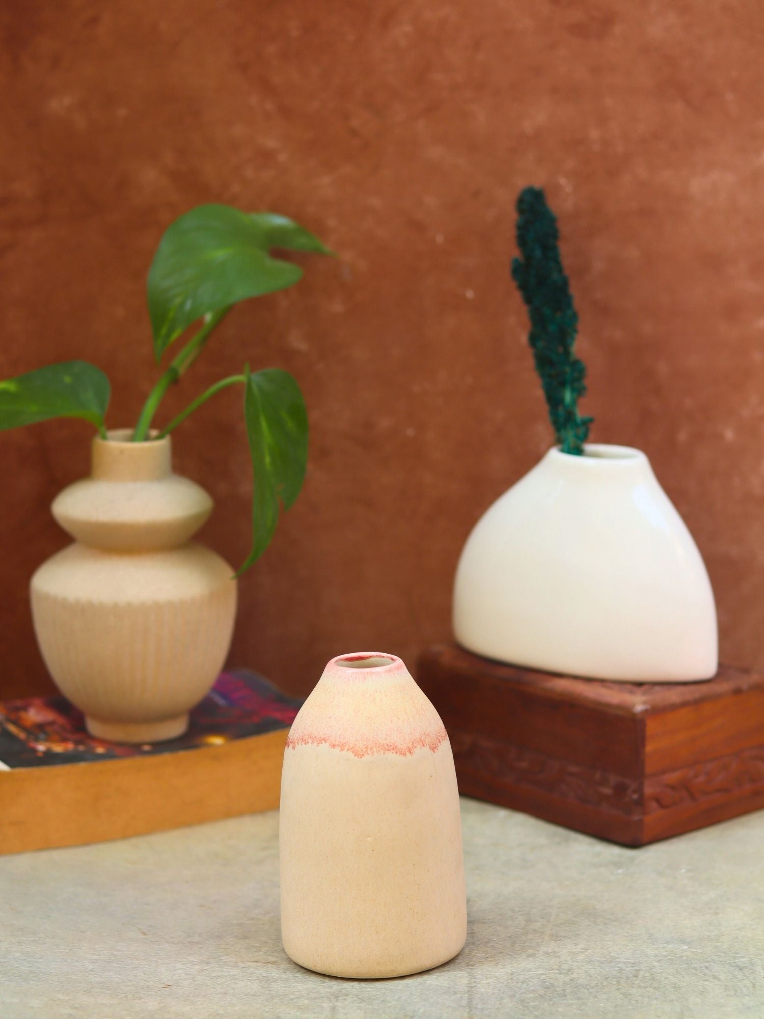 Set of 3 - Ivory Pearl vases combo made by ceramic