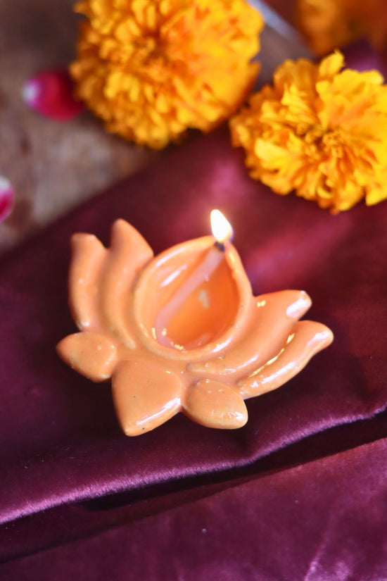 Set of 4 Lotus Diya - Peach with premium quality material