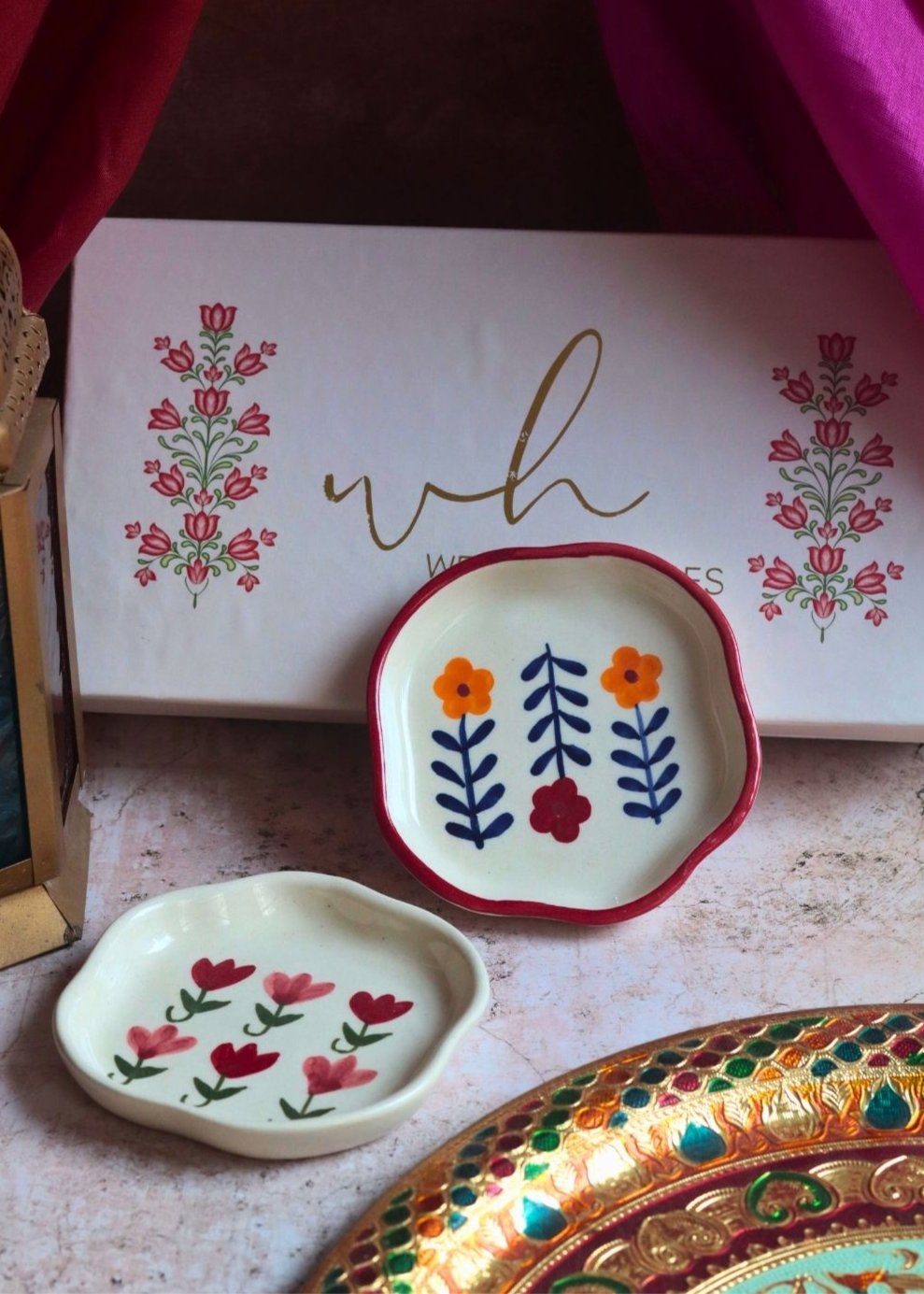 Floral Handmade Dessert Plate in a Gift Box handmade in india