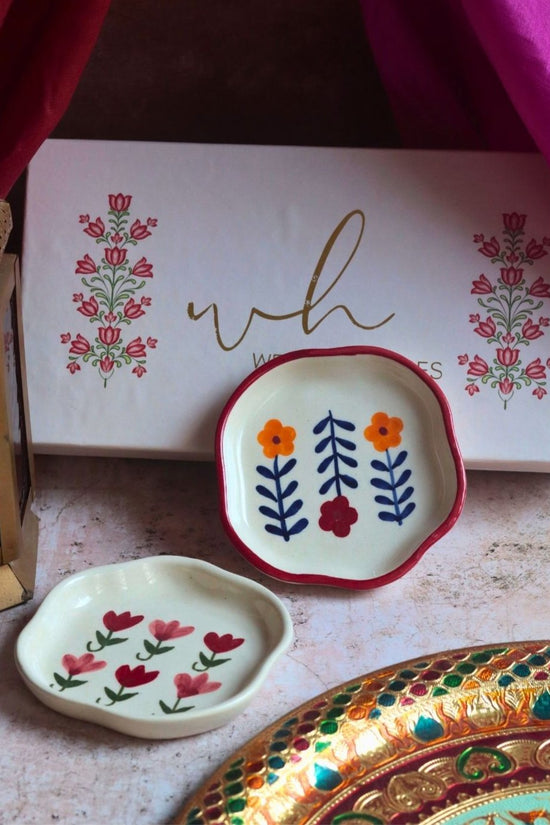 Floral Handmade Dessert Plate in a Gift Box handmade in india