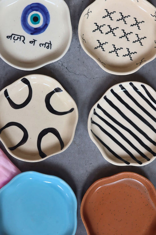 Set of 6 White & Blue Dessert Plates (for the price of 5) handmade in india