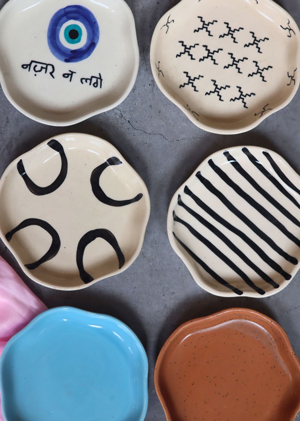 Set of 6 White & Blue Dessert Plates (for the price of 5) handmade in india