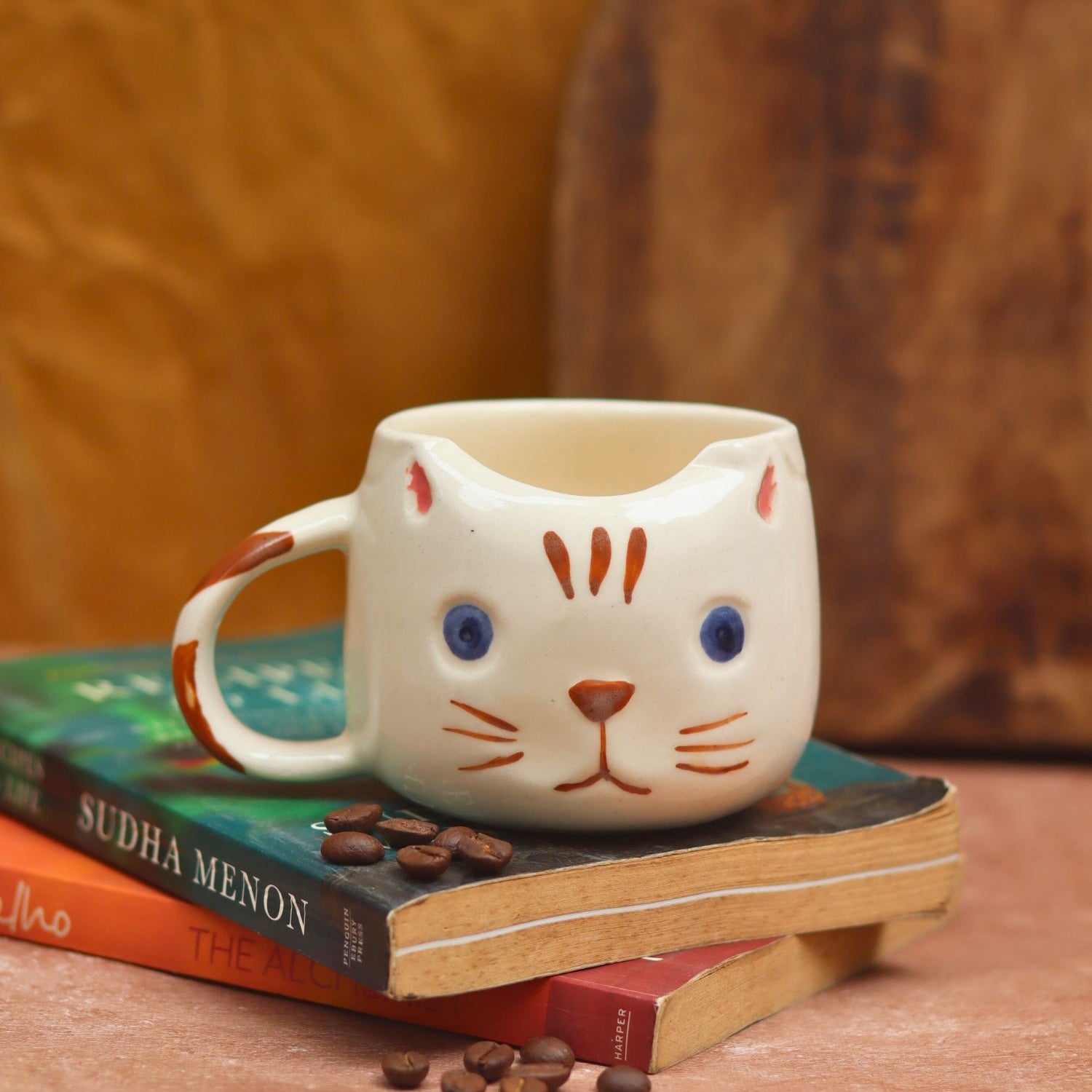Handmade Witty Cat Mug - Brown