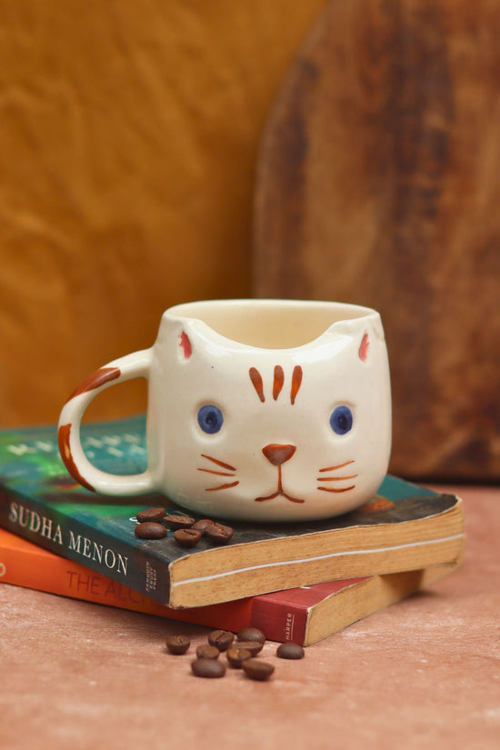 Handmade Witty Cat Mug - Brown