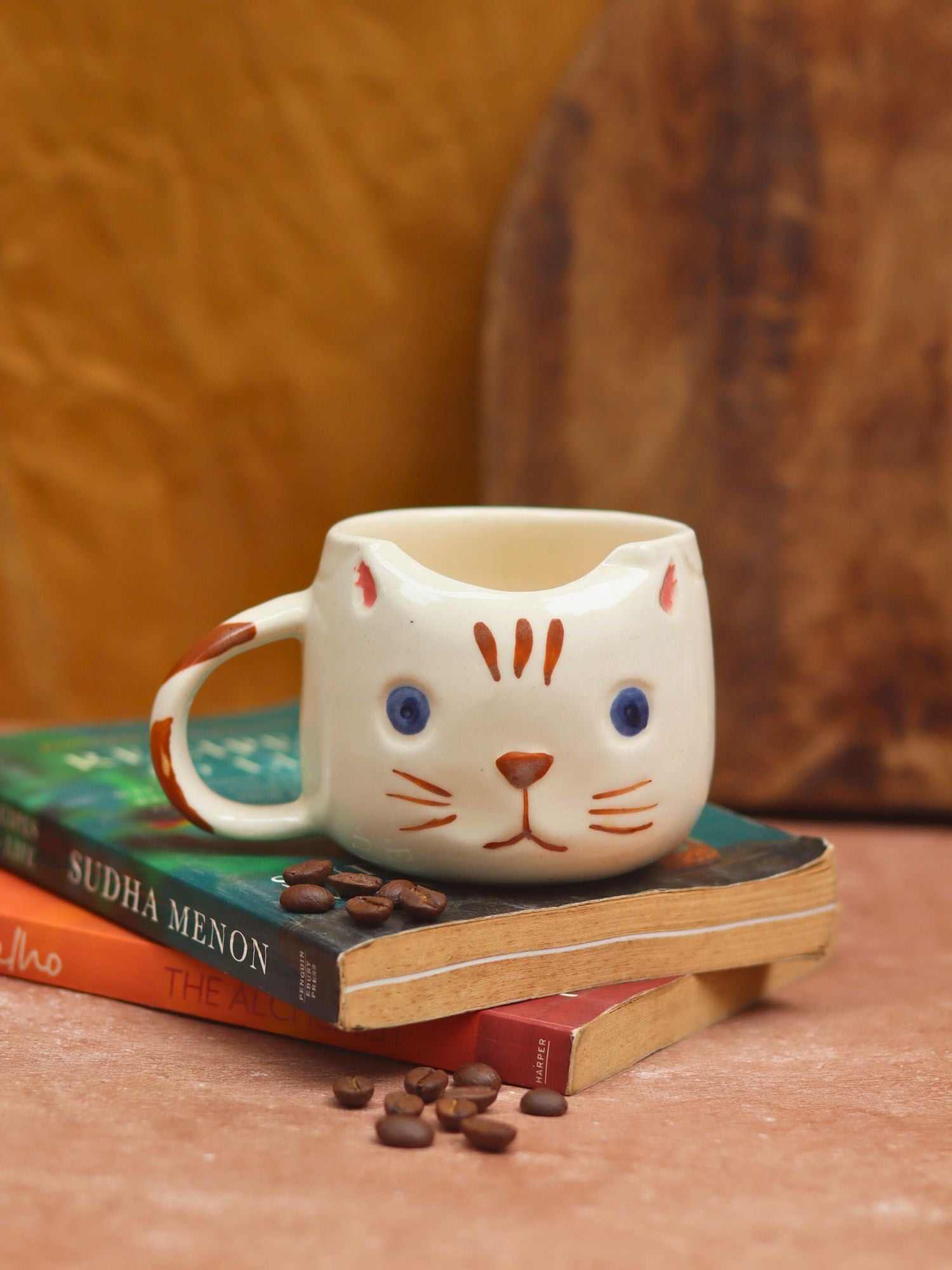 Handmade Witty Cat Mug - Brown