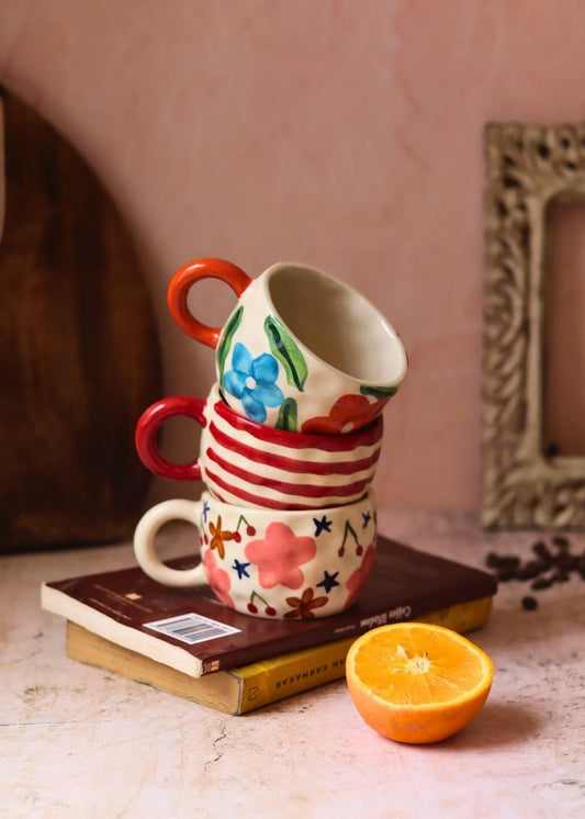 Set of 3 - Flora Fables Mugs made by ceramic