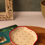 red polka handmade dessert plate made by ceramic 