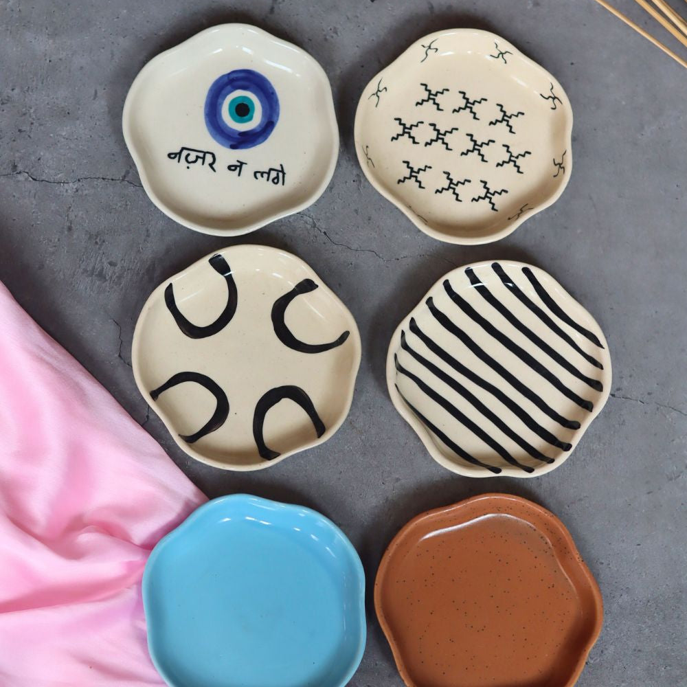 Handmade Set of 6 White & Blue Dessert Plates (for the price of 5)