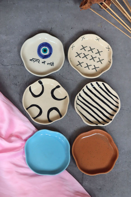 Handmade Set of 6 White & Blue Dessert Plates (for the price of 5)