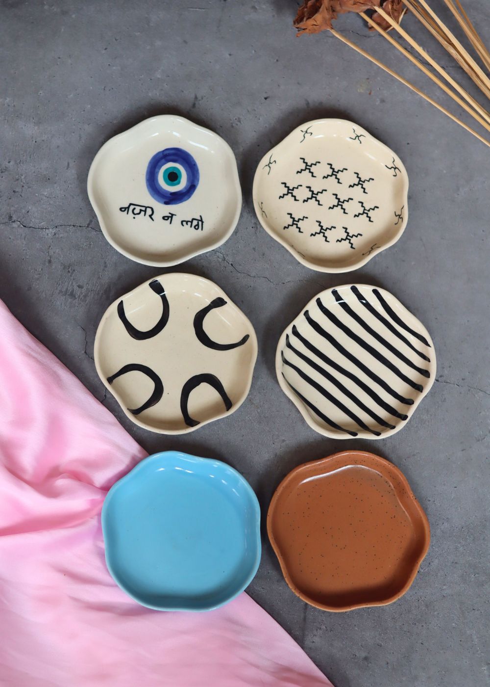 Handmade Set of 6 White & Blue Dessert Plates (for the price of 5)
