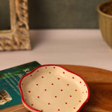 red polka handmade dessert plate handmade in india