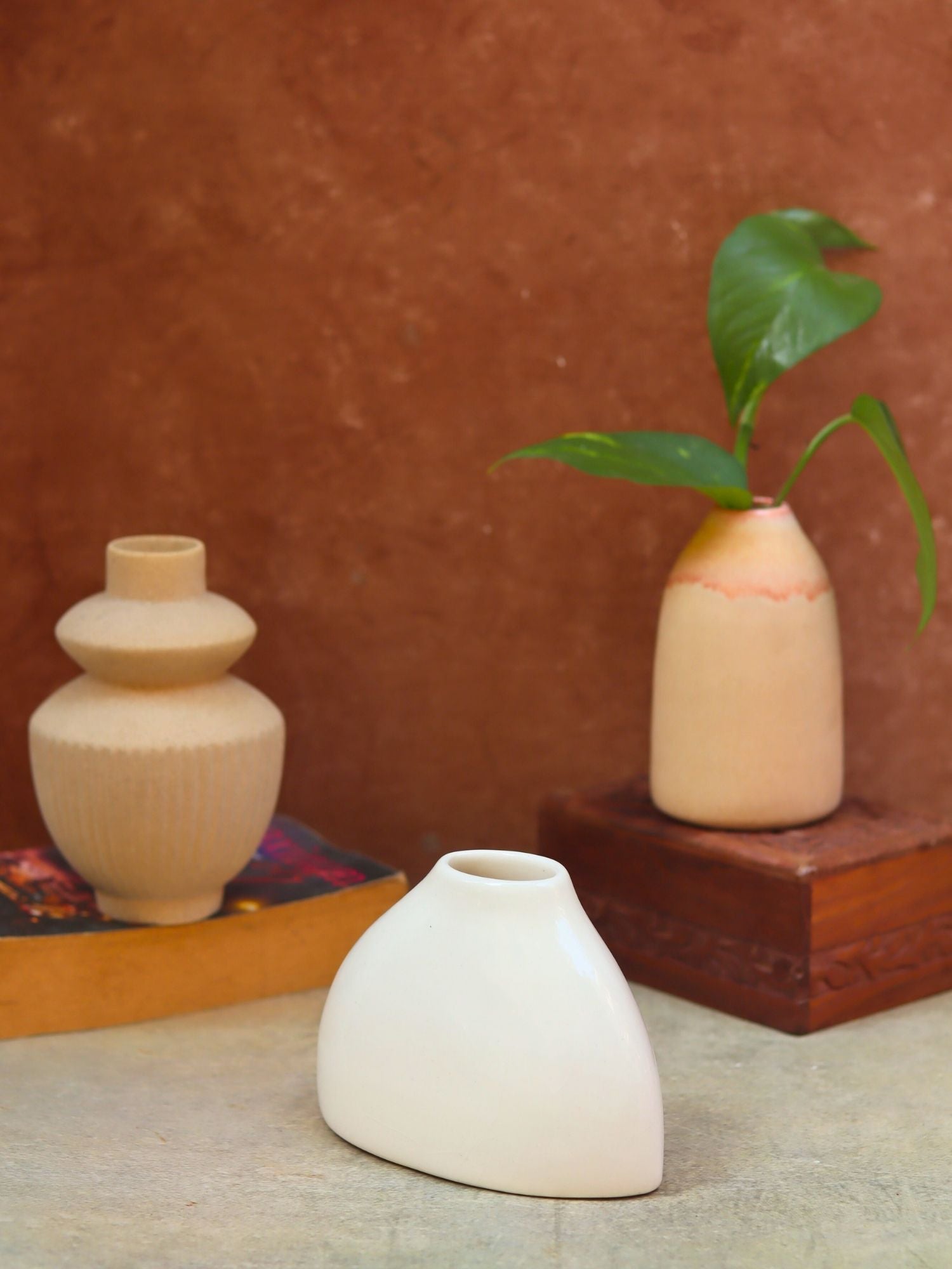 Set of 3 - Ivory Pearl vases combo handmade in India