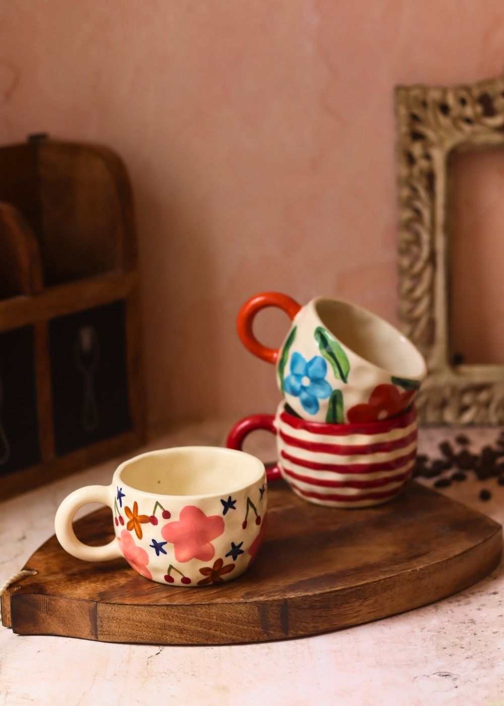 Set of 3 - Flora Fables Mugs handmade in India