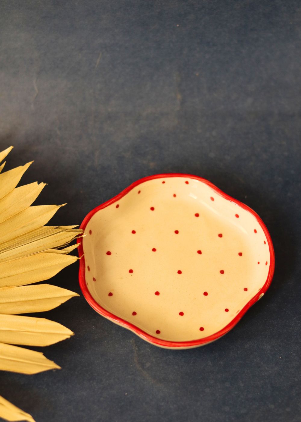 red polka handmade dessert plate with red & white color 