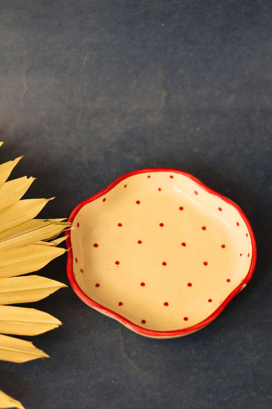 red polka handmade dessert plate with red & white color 
