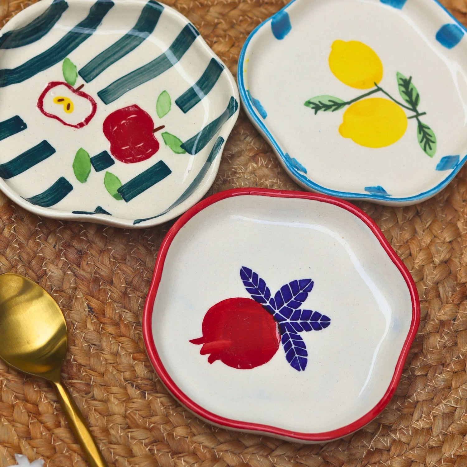 Set of 3 - Fruity Bites Dessert Plates combo made by ceramic