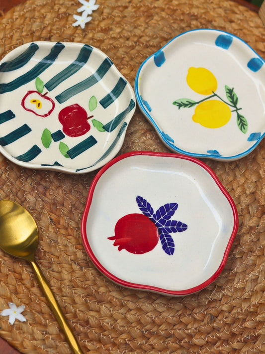 Set of 3 - Fruity Bites Dessert Plates combo made by ceramic