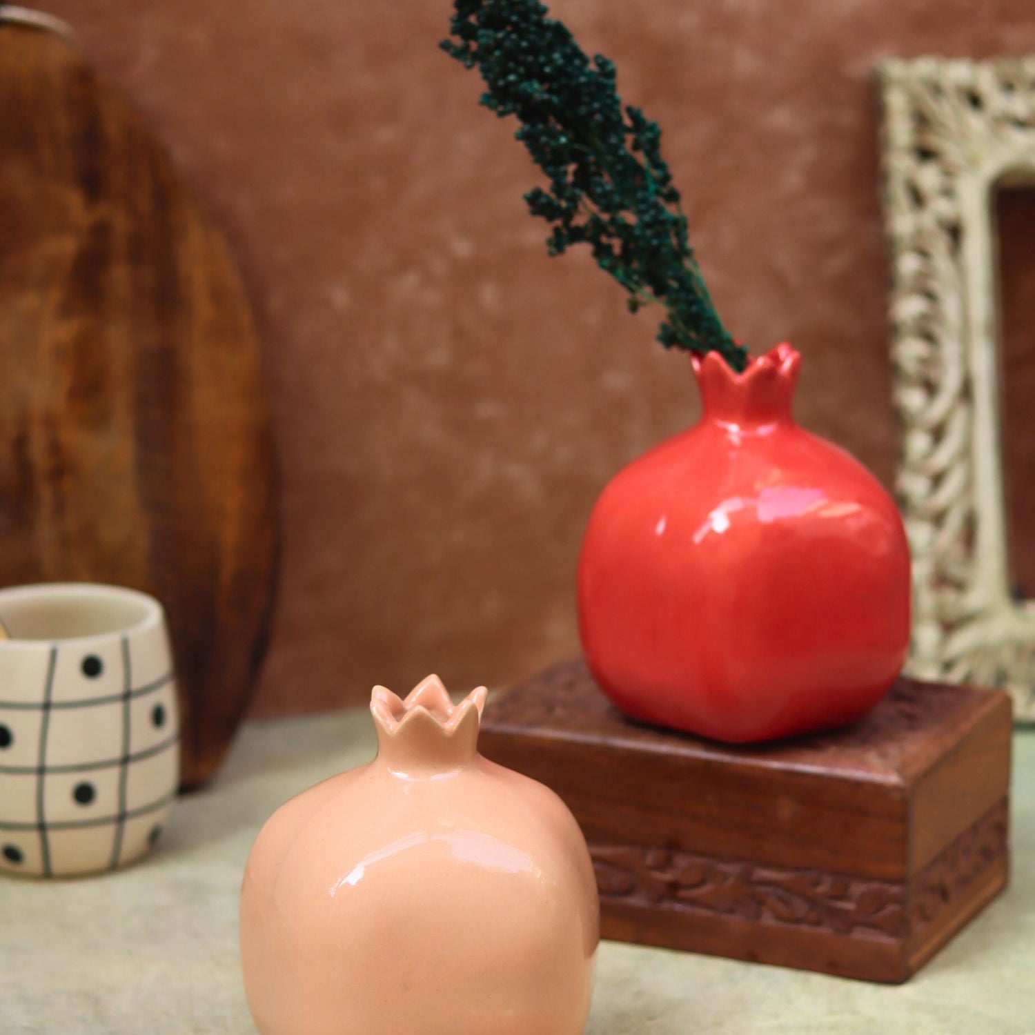 handmade Set of 2 - Anar Vases (Red & Peach)