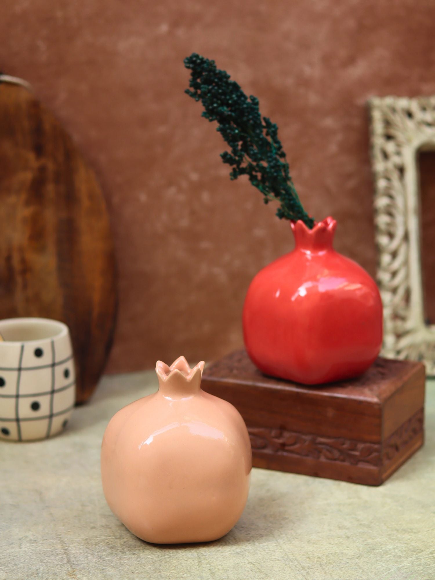 handmade Set of 2 - Anar Vases (Red & Peach)
