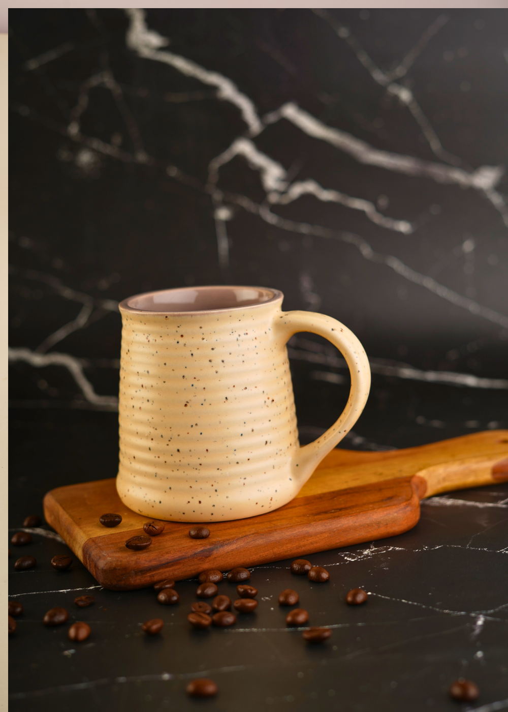Coffee mug on wooden surface