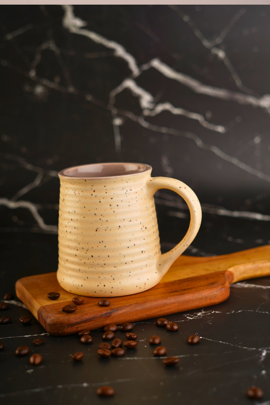 Coffee mug on wooden surface