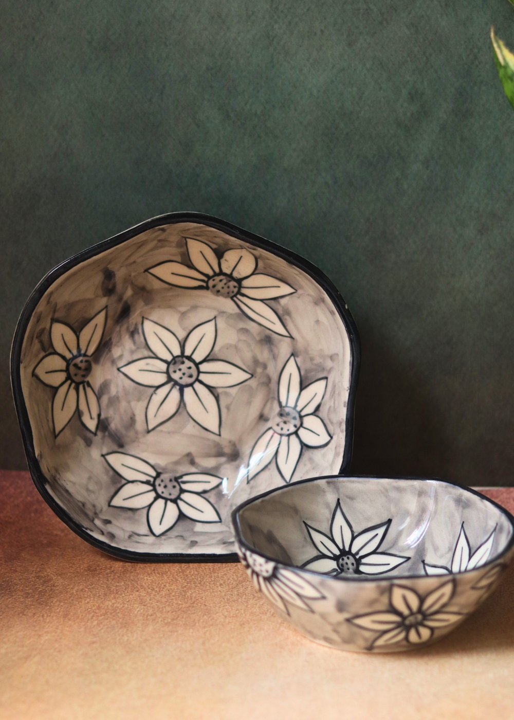 Grey Floral Breakfast Bowl - Set of 2