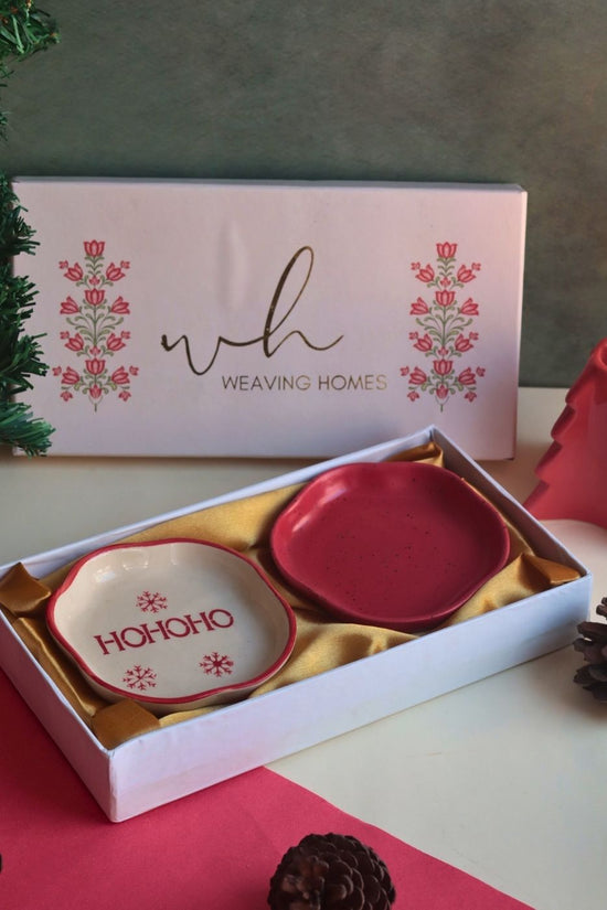 HOHOHO & Red Handmade Dessert plate in a Gift Box handmade in india