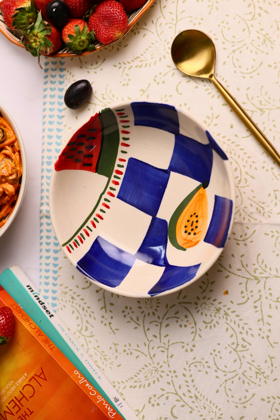 Handmade ceramic papaya & watermelon bowl