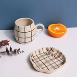 chequered mug & dessert plate, drinkware, combo set of two