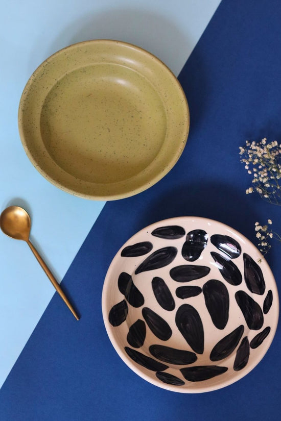 Handmade Army Green & Pebble Pasta Plate