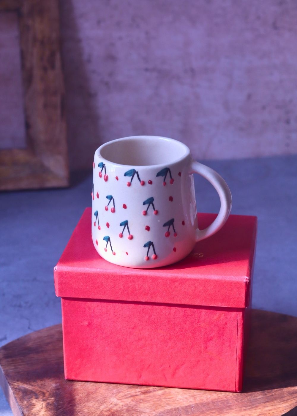 Handmade Cherry Embossed Mug in a Gift Box