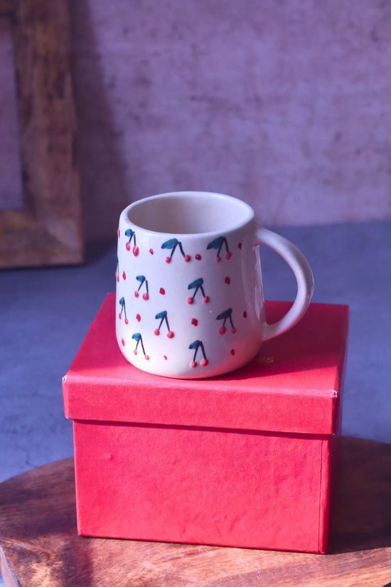 Handmade Cherry Embossed Mug in a Gift Box