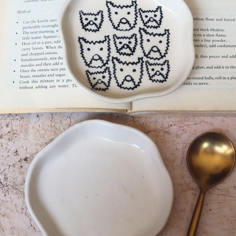 Handmade Cats & White Handmade Dessert Plate