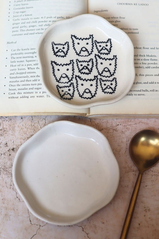Handmade Cats & White Handmade Dessert Plate