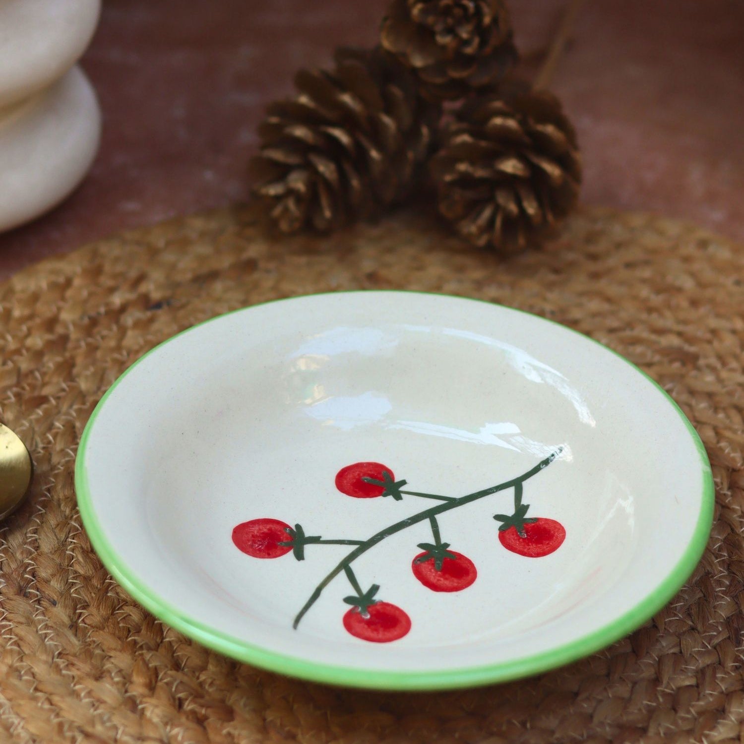 Cherry pasta plate  handmade in India
