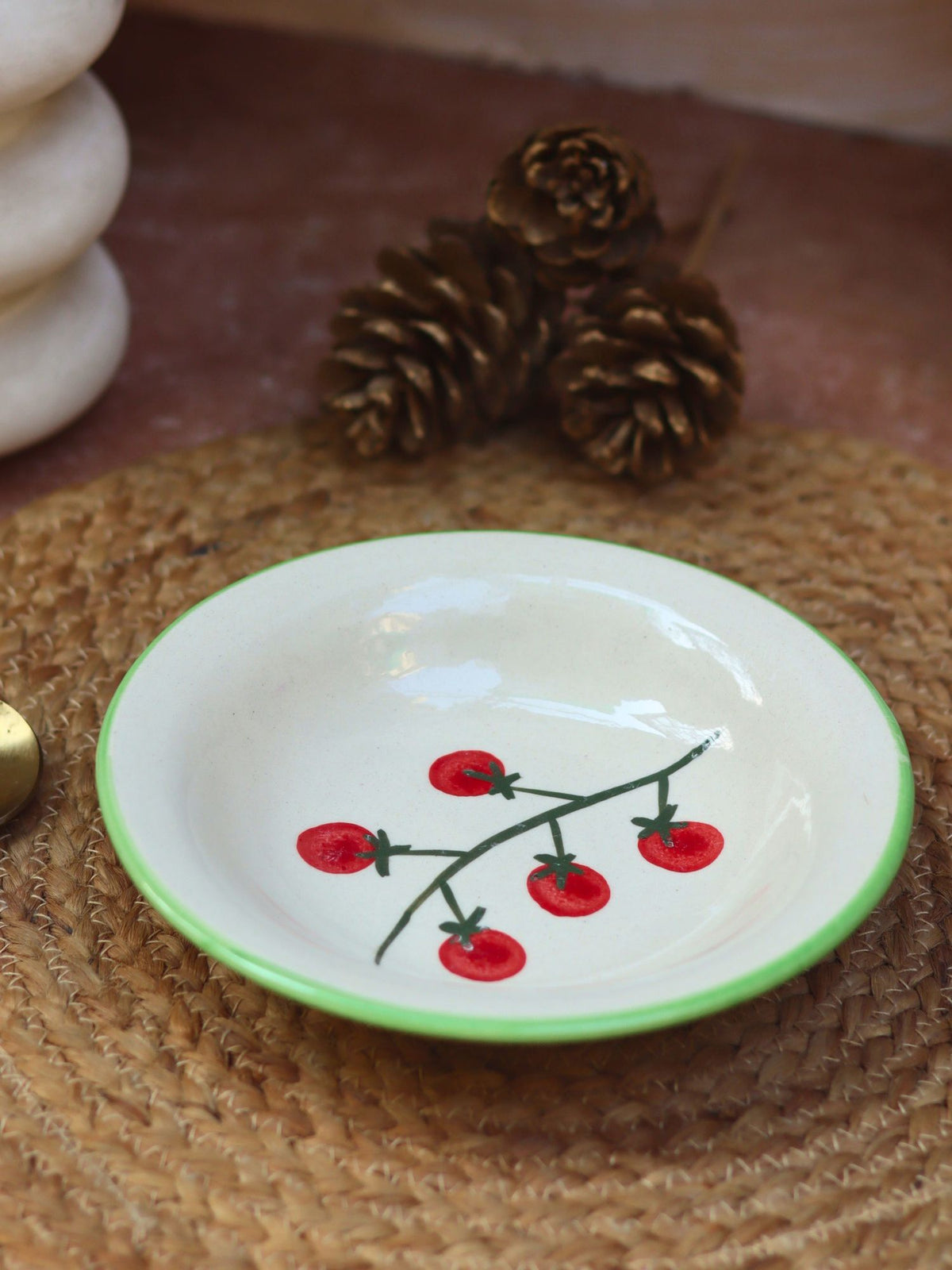 Cherry pasta plate  handmade in India