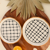 Handmade ceramic criss cross snack plate
