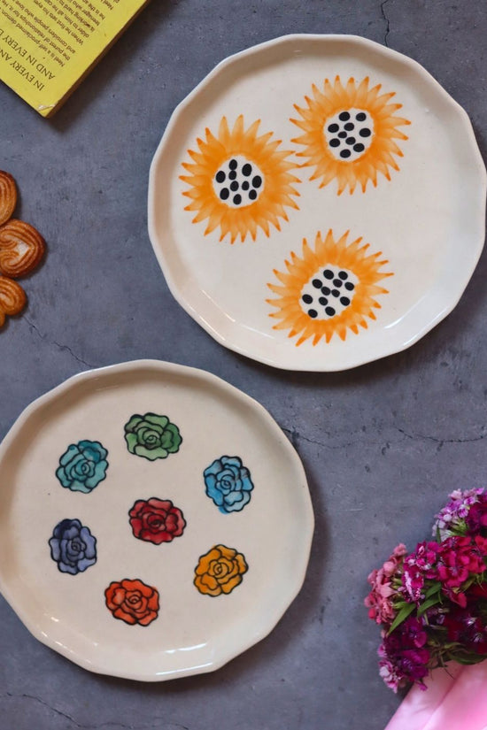 Handmade Sunflower & Roses Snack Plates
