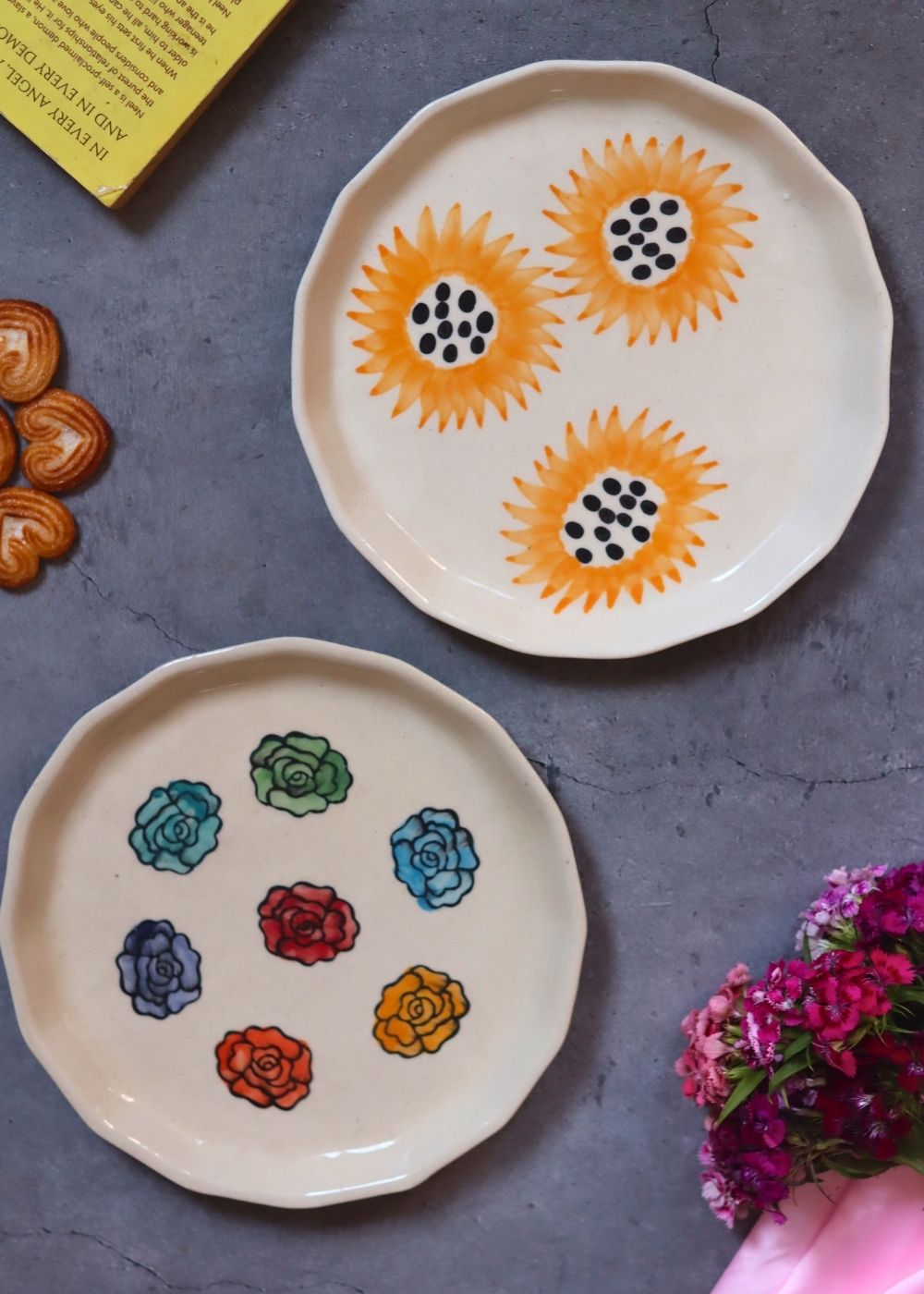 Handmade Sunflower & Roses Snack Plates