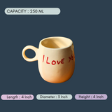 handmade I love you mug with measurement